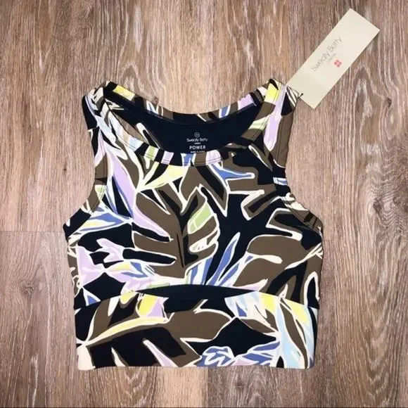 Sweaty Betty Power Frame Racerback Sports Bra in Green Paper Leaf Print XS NWT